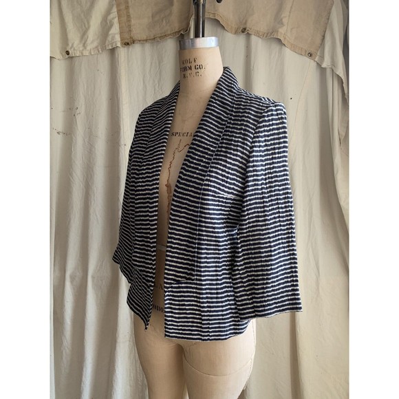 Anne Taylor Loft Striped Cropped Linen Blend Jacket Shrunken Blazer Size 2 - Picture 5 of 6
